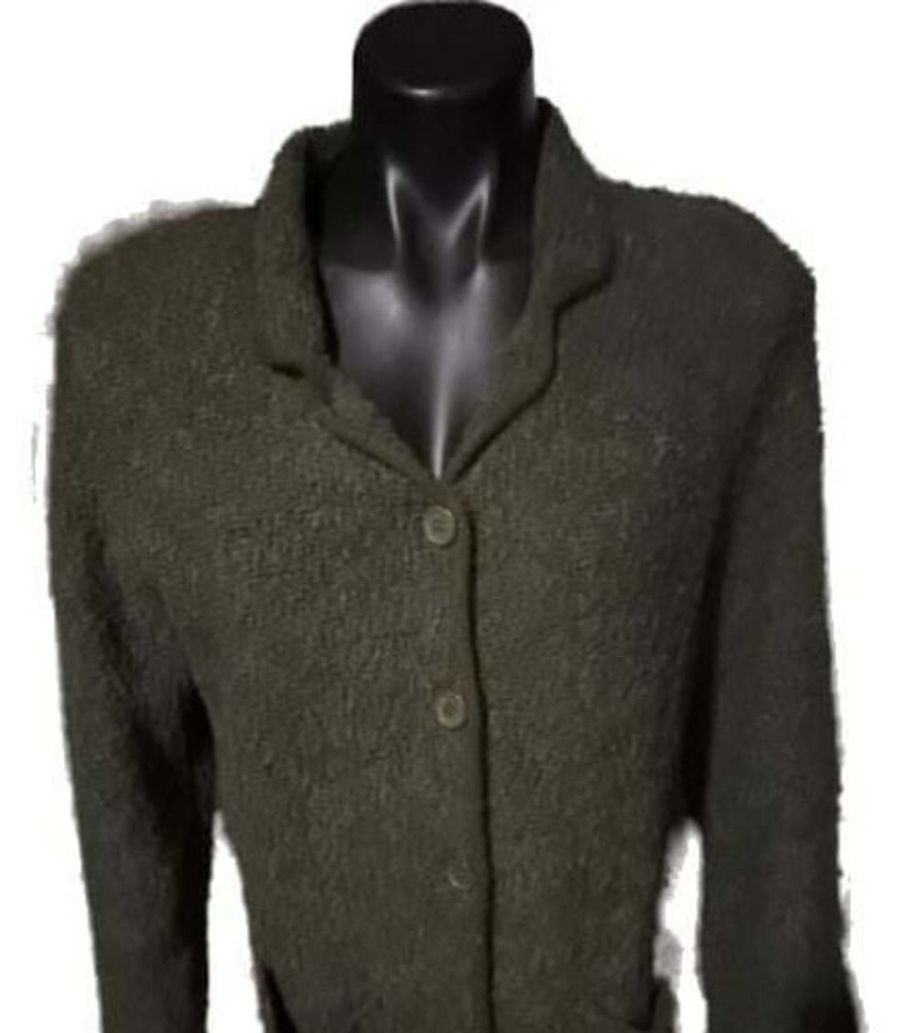 Katherine Bishop Women's Olive Green Textured Button-Front Cardigan Sweater